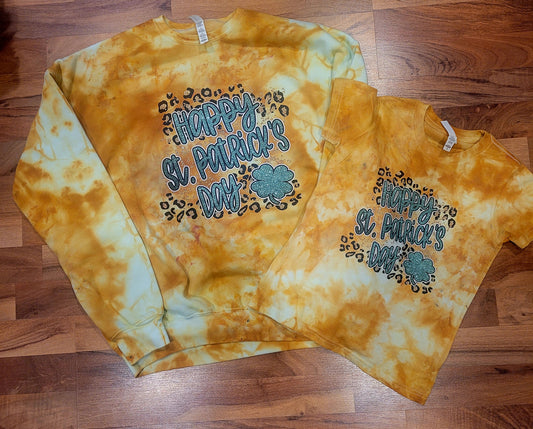 Glitter St. Patricks Day Marigold Ice Dye Youth