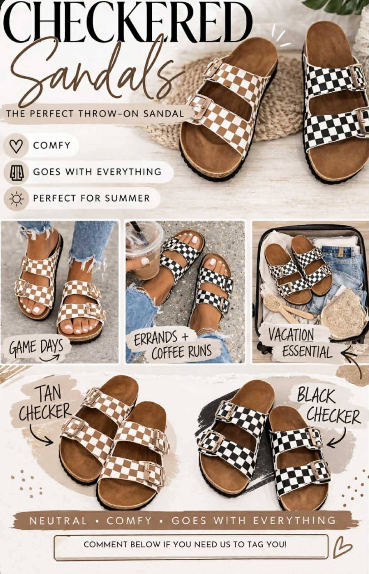 PREORDER: Checkered Two Strap Sandals 4.27.26