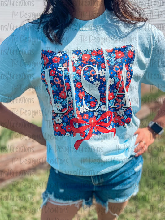 USA Floral Tee