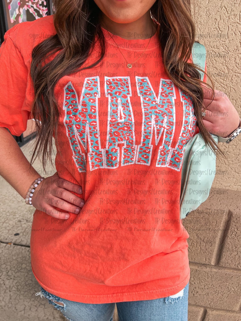 Coral Leopard Mama Tee/Hoodie